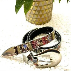 Elite Southwestern Aztec Multicolored Silver Buckle w/ Silver Accent Belt Size L
